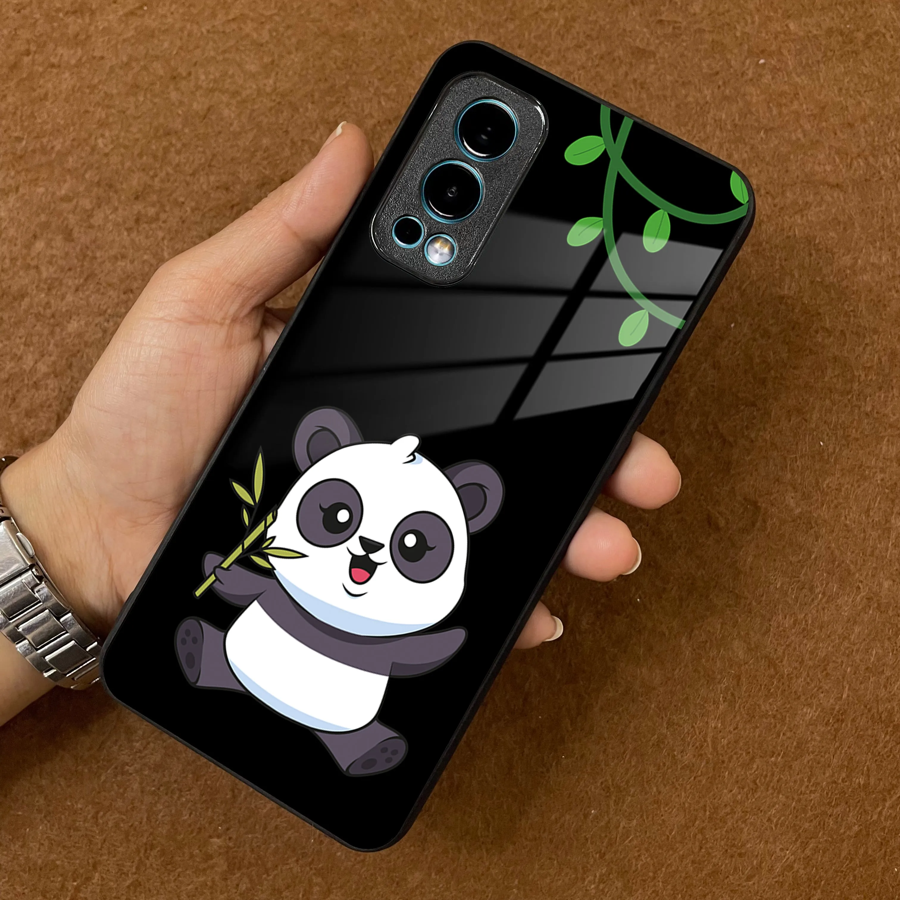 Black Panda Glass Phone Case For OnePlus