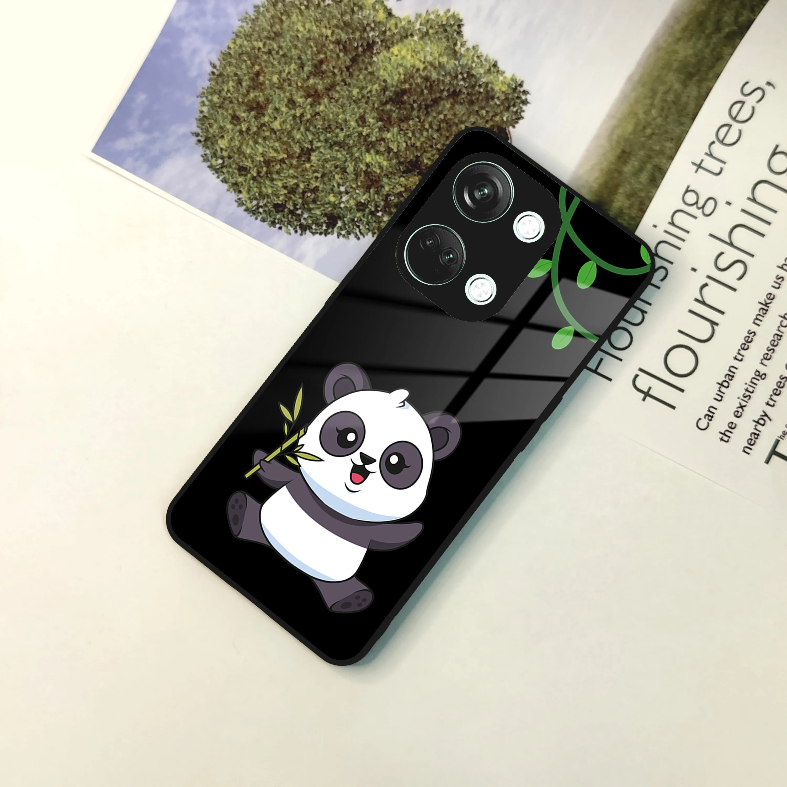 Black Panda Glass Phone Case For OnePlus