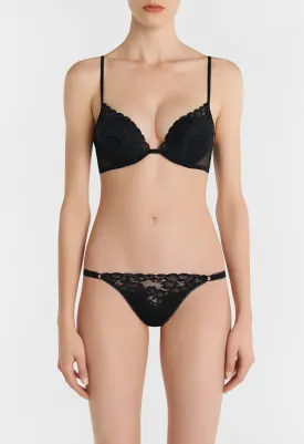 Black Push up Bra in Stretch Tulle and Leavers Lace