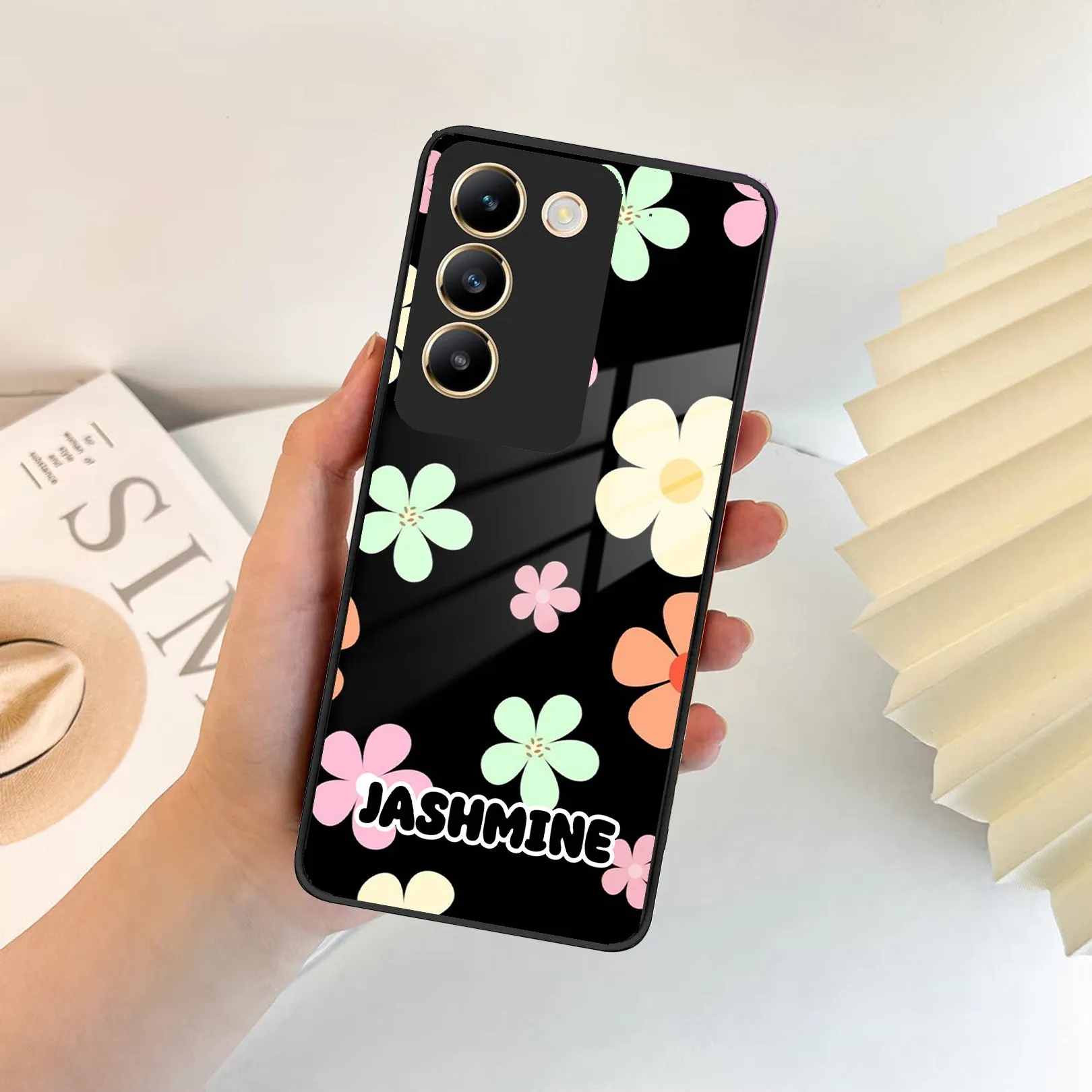 Colorfull Daisy Floral Glass Case Cover For Vivo