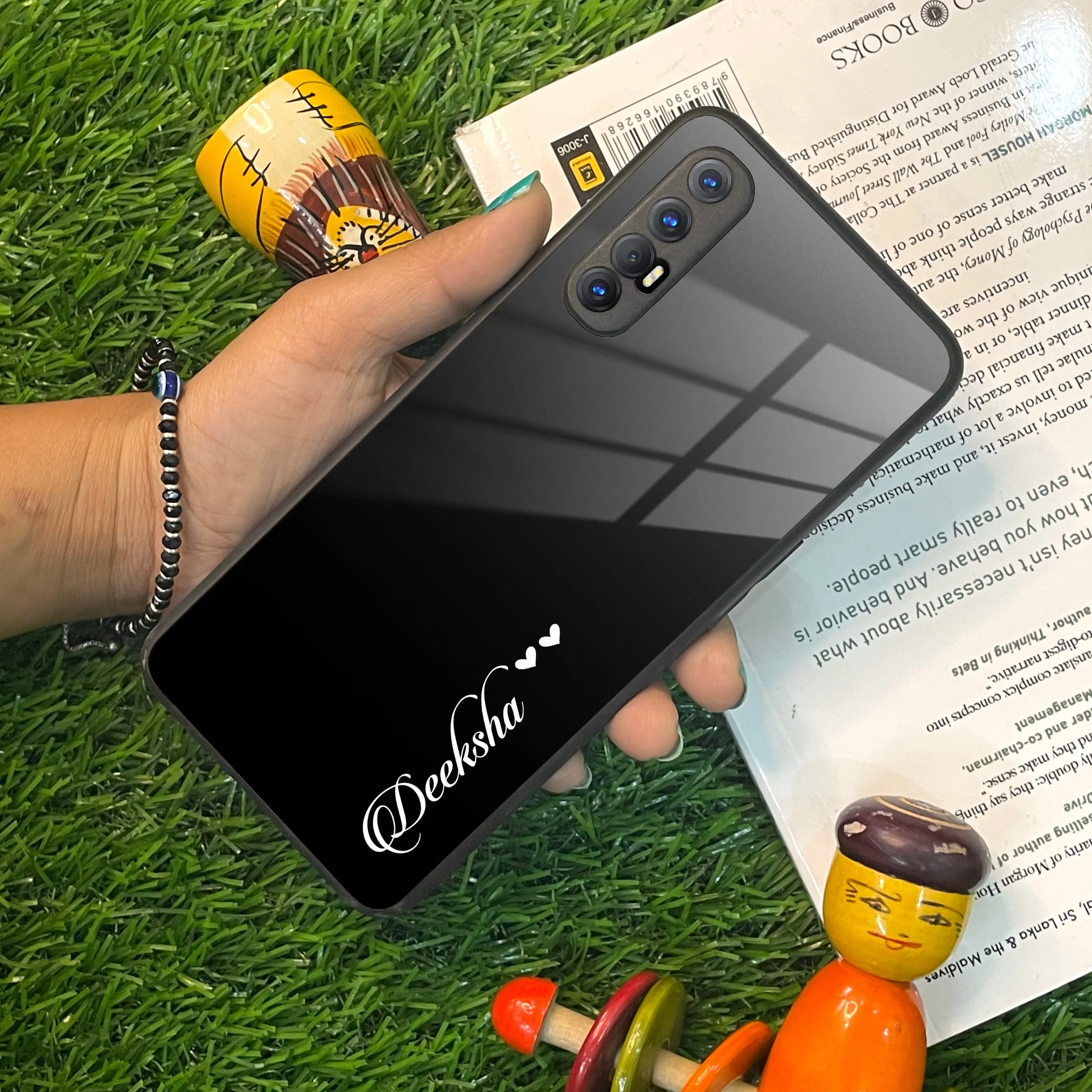 Customize Name Gradient Glass Case Cover Black For Oppo