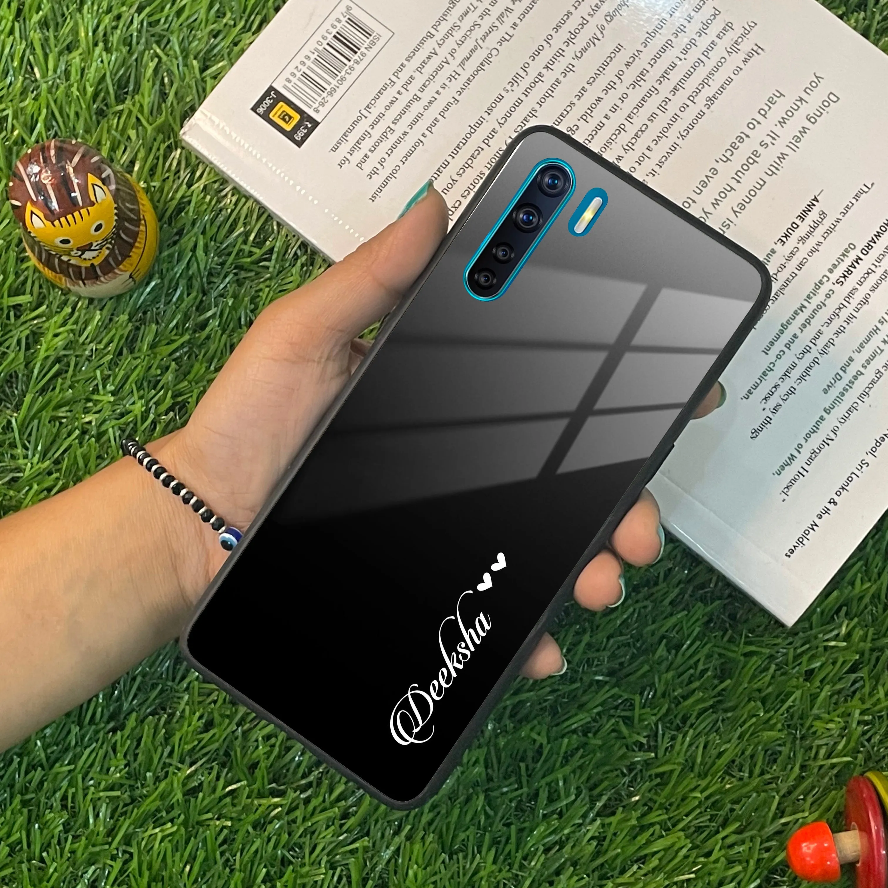 Customize Name Gradient Glass Case Cover Black For Oppo