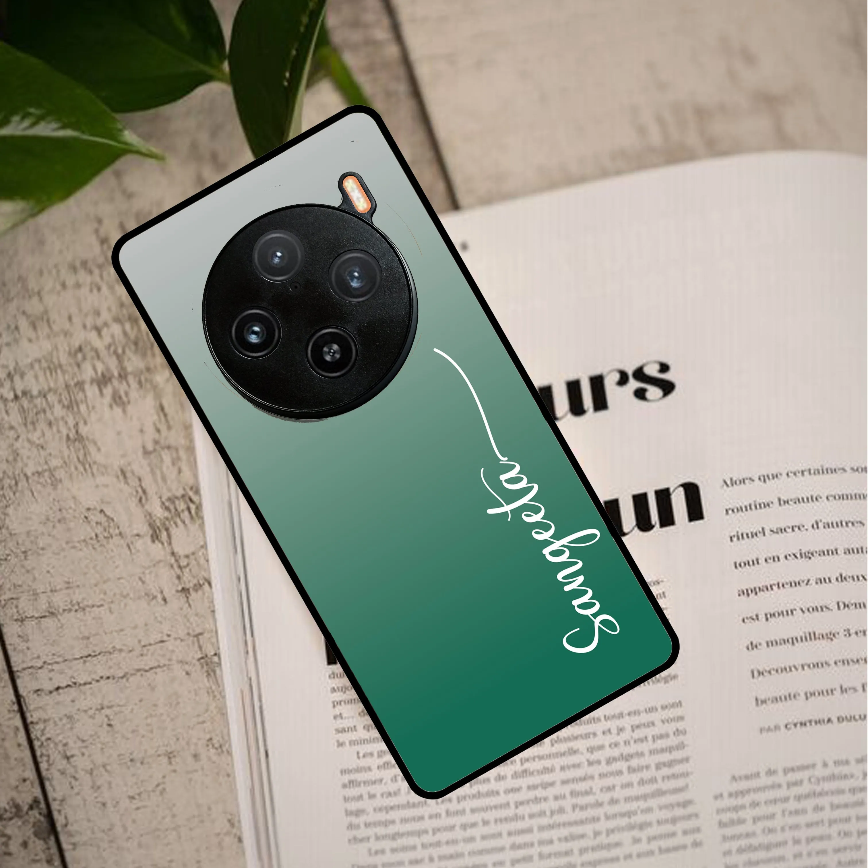 Customize Name Gradient Glass Case Cover Green For Vivo