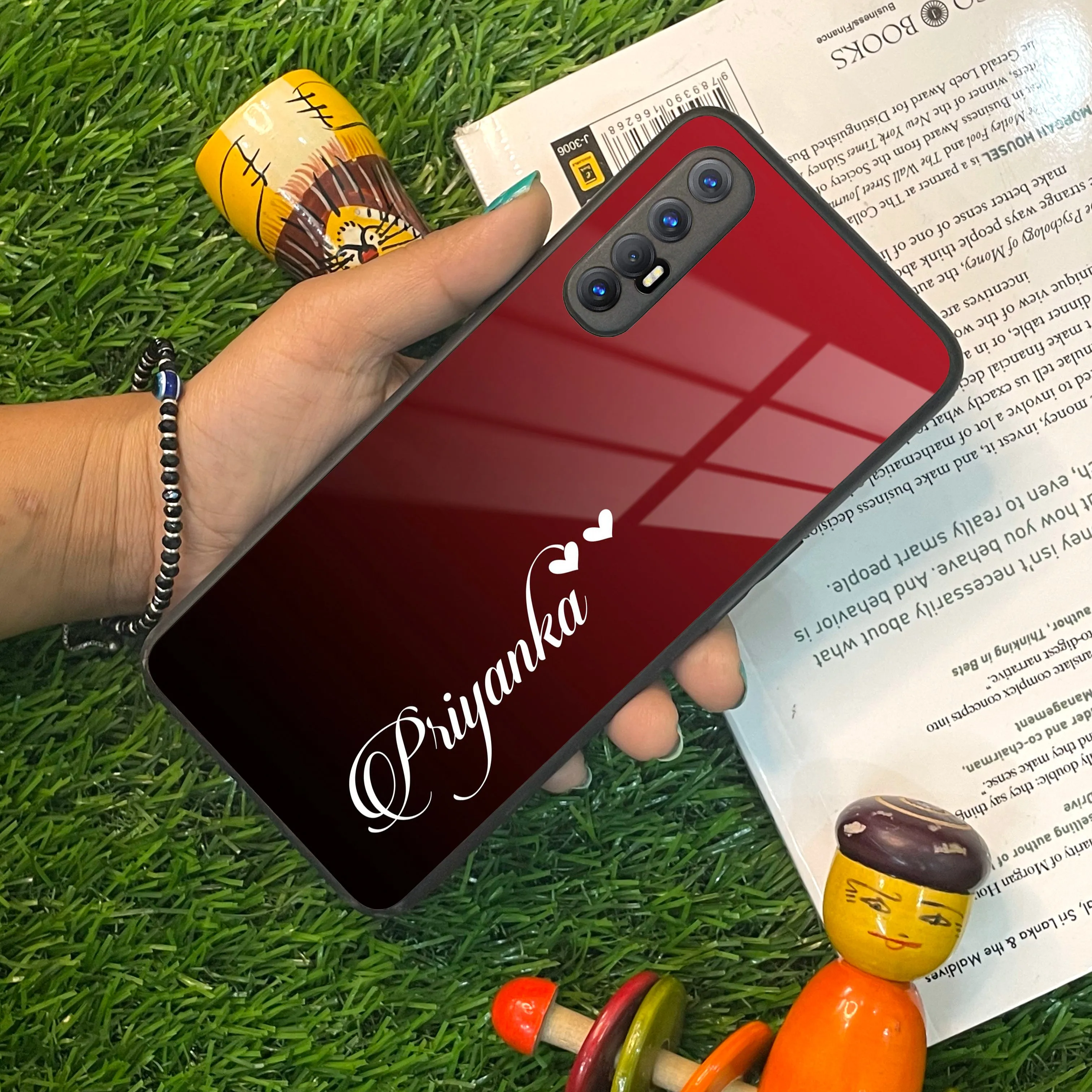 Customize Name Gradient Glass Case Cover Red Wine For Oppo