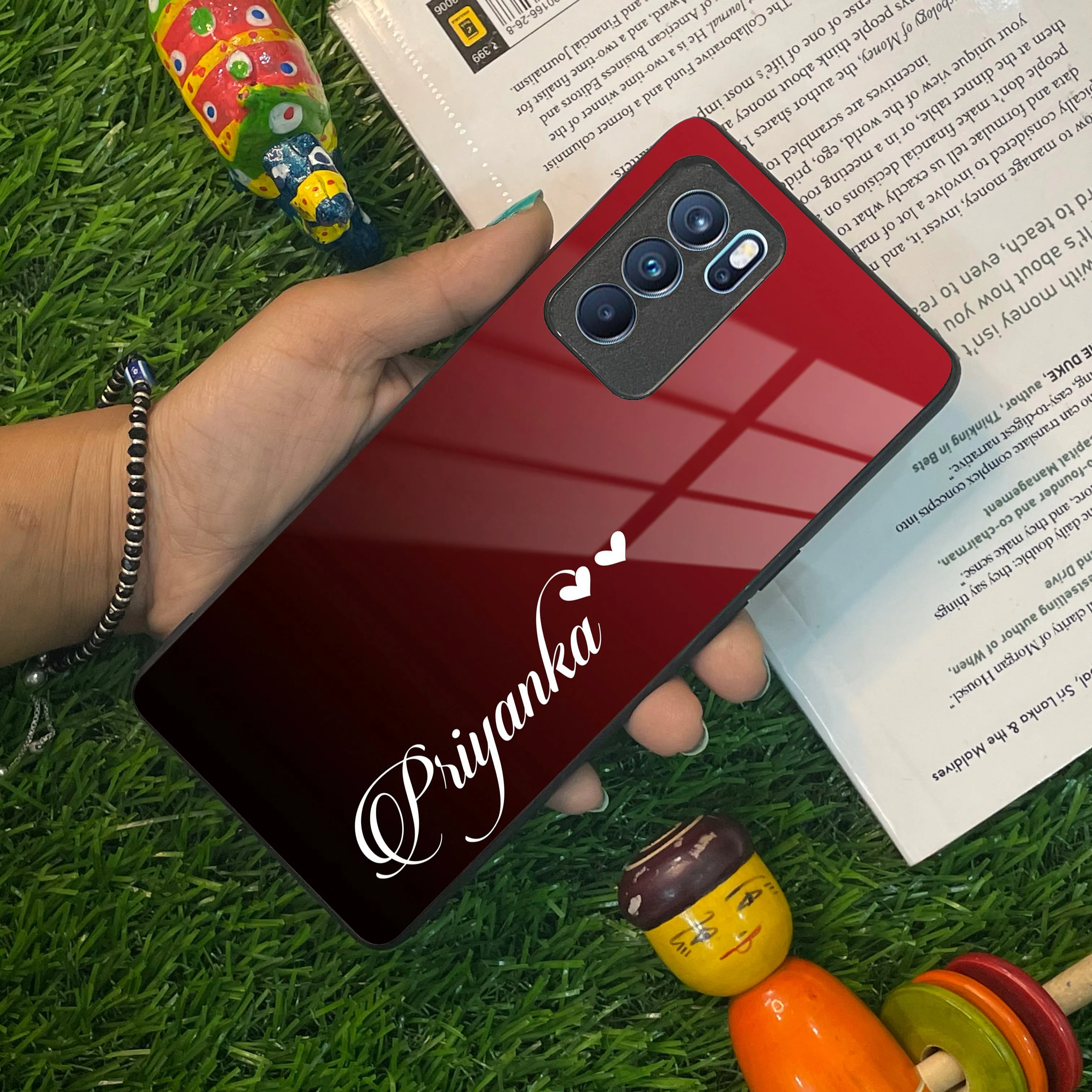 Customize Name Gradient Glass Case Cover Red Wine For Oppo