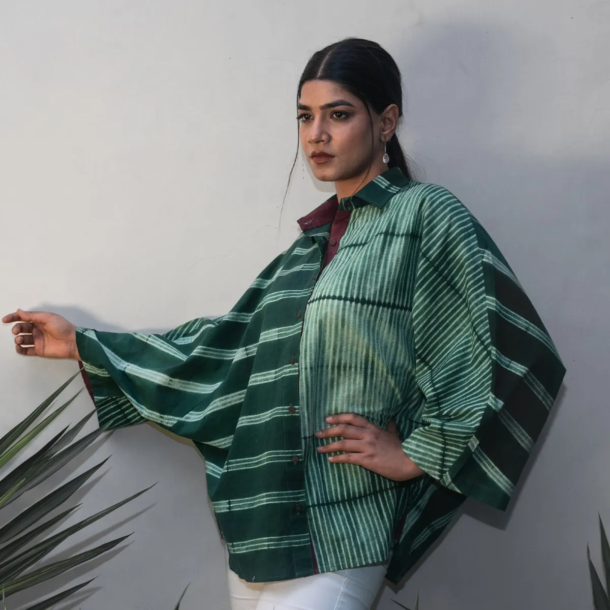 Green Organic Cotton Handcrafted Oversized Officewear For Women