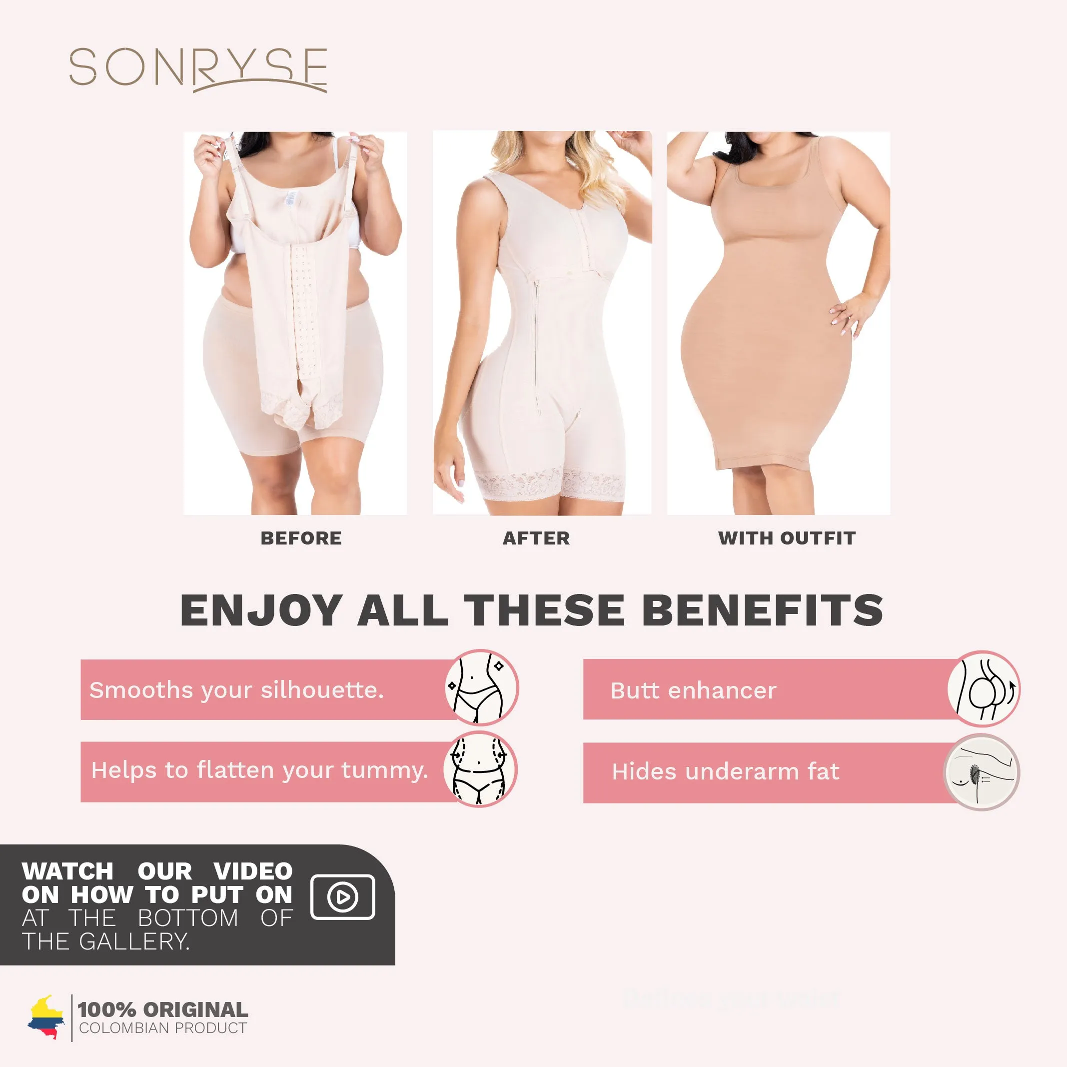 Postpartum C-Section, High-Back, Wide Strap, High Compression Shapewear Fajas Sonryse 058ZL
