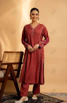 Saba Chikankari Cotton Silk Kurta Set for Women - Falu Red