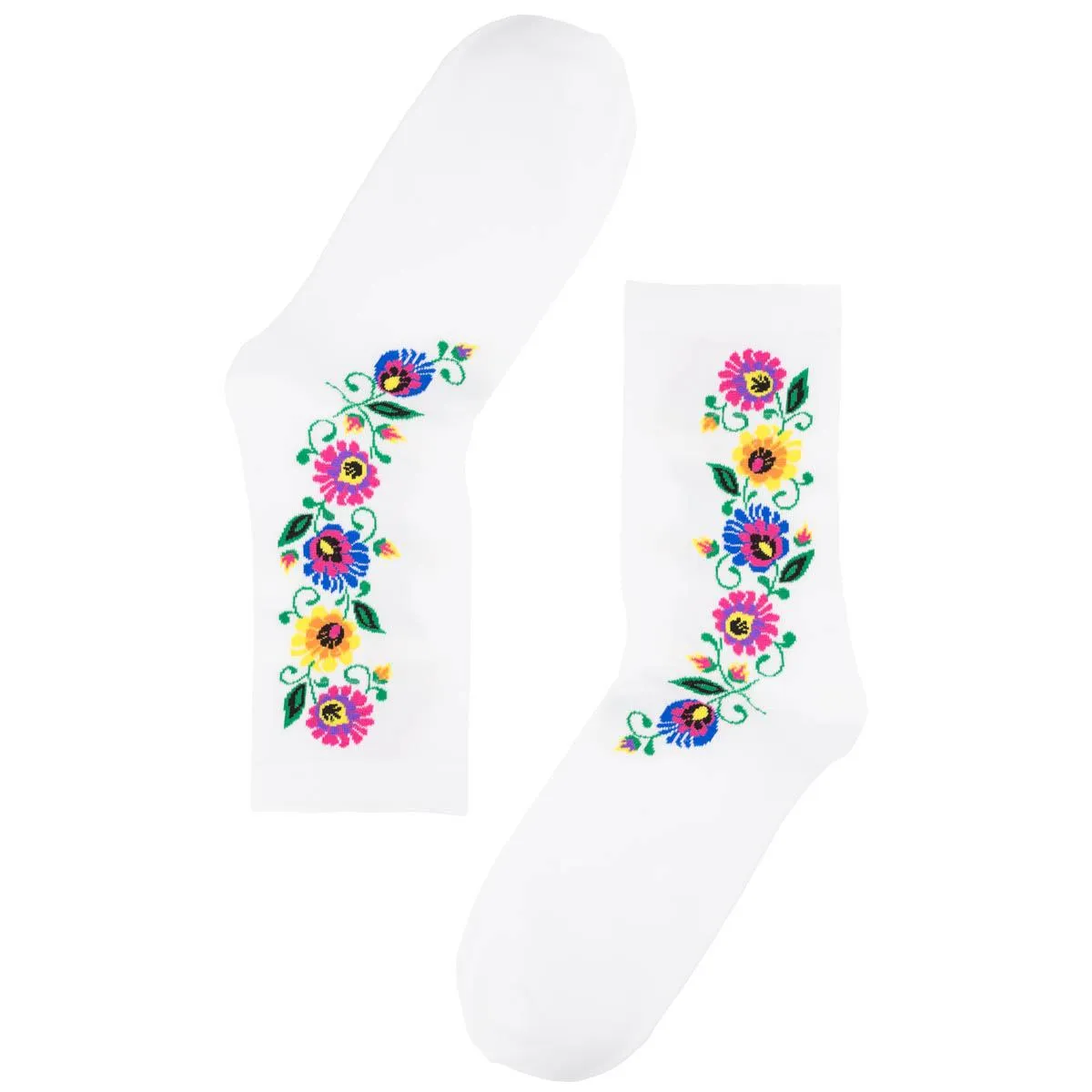 Socks with a strip floral pattern - White